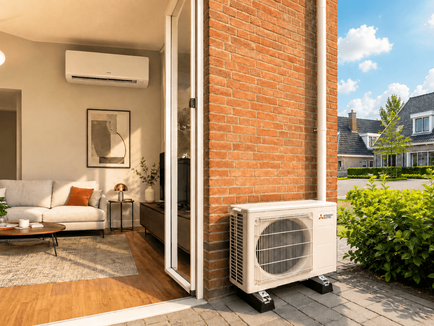 Mono-split airco: één binnenunit aan de wand van een woonkamer